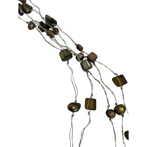 Brown Mother Of Pearl Bead Multi Layer Silvertone Necklace - Picture 5 of 6